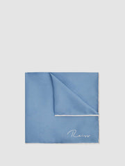 Men Plain Silk Pocket Square in Airforce Blue