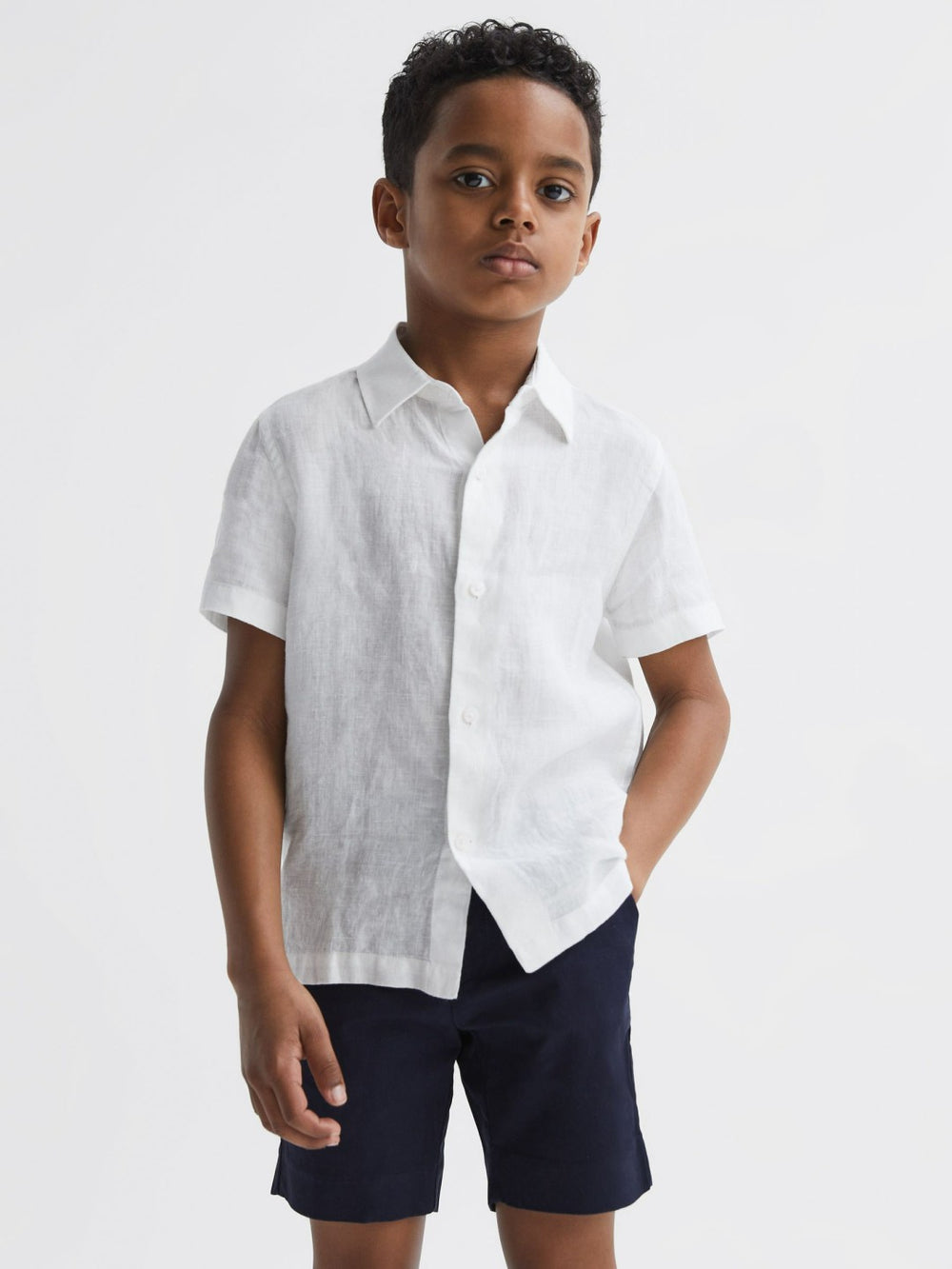 Children & Baby 3-9 yrs Short Sleeve Linen Shirt in White
