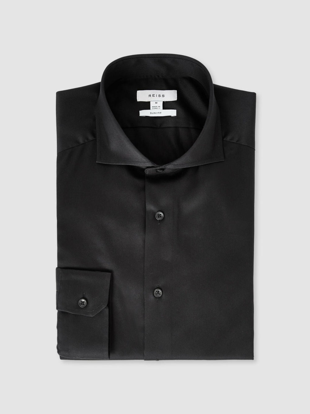 Men Slim Fit Cotton-Twill Two-Fold Shirt Slim-Fit in Black