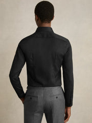 Men Slim Fit Cotton-Twill Two-Fold Shirt Slim-Fit in Black