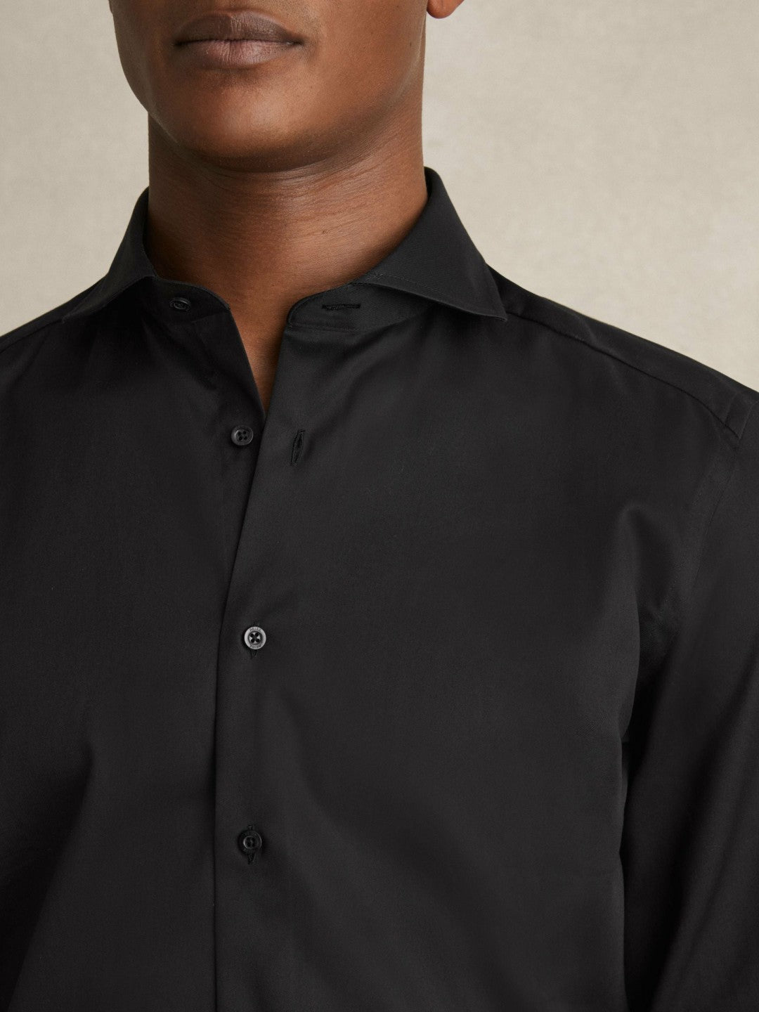 Men Slim Fit Cotton-Twill Two-Fold Shirt Slim-Fit in Black
