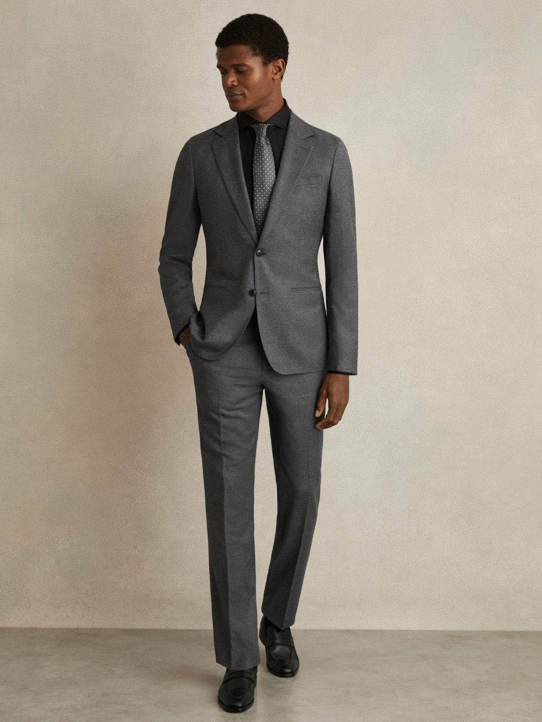 Men Slim Fit Cotton-Twill Two-Fold Shirt Slim-Fit in Black