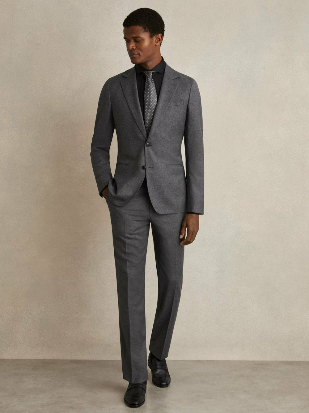 Men Slim Fit Cotton-Twill Two-Fold Shirt Slim-Fit in Black