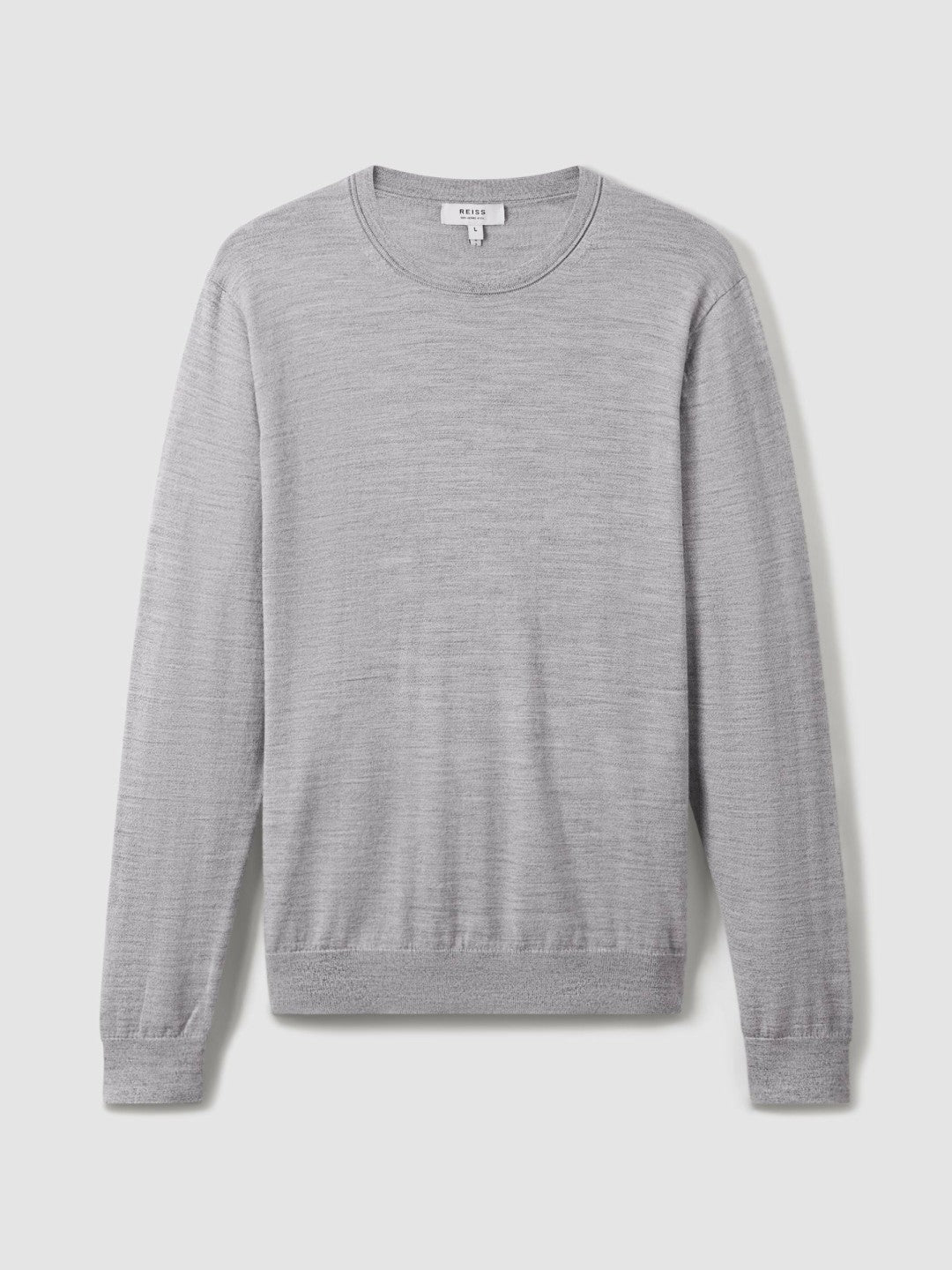 Men Merino Wool Crew Neck Jumper in Soft Grey Mouline