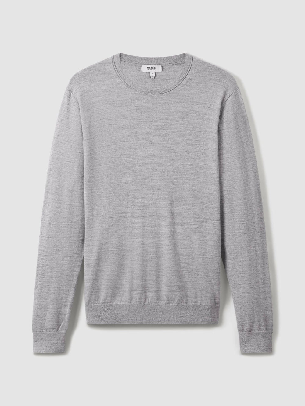 Men Merino Wool Crew Neck Jumper in Soft Grey Mouline