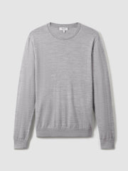 Men Merino Wool Crew Neck Jumper in Soft Grey Mouline