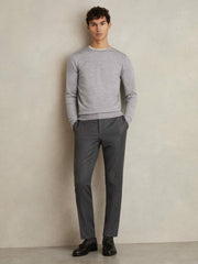 Men Merino Wool Crew Neck Jumper in Soft Grey Mouline