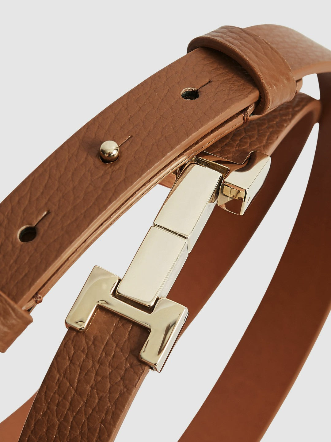 Women Leather Square Hinge Belt in Tan