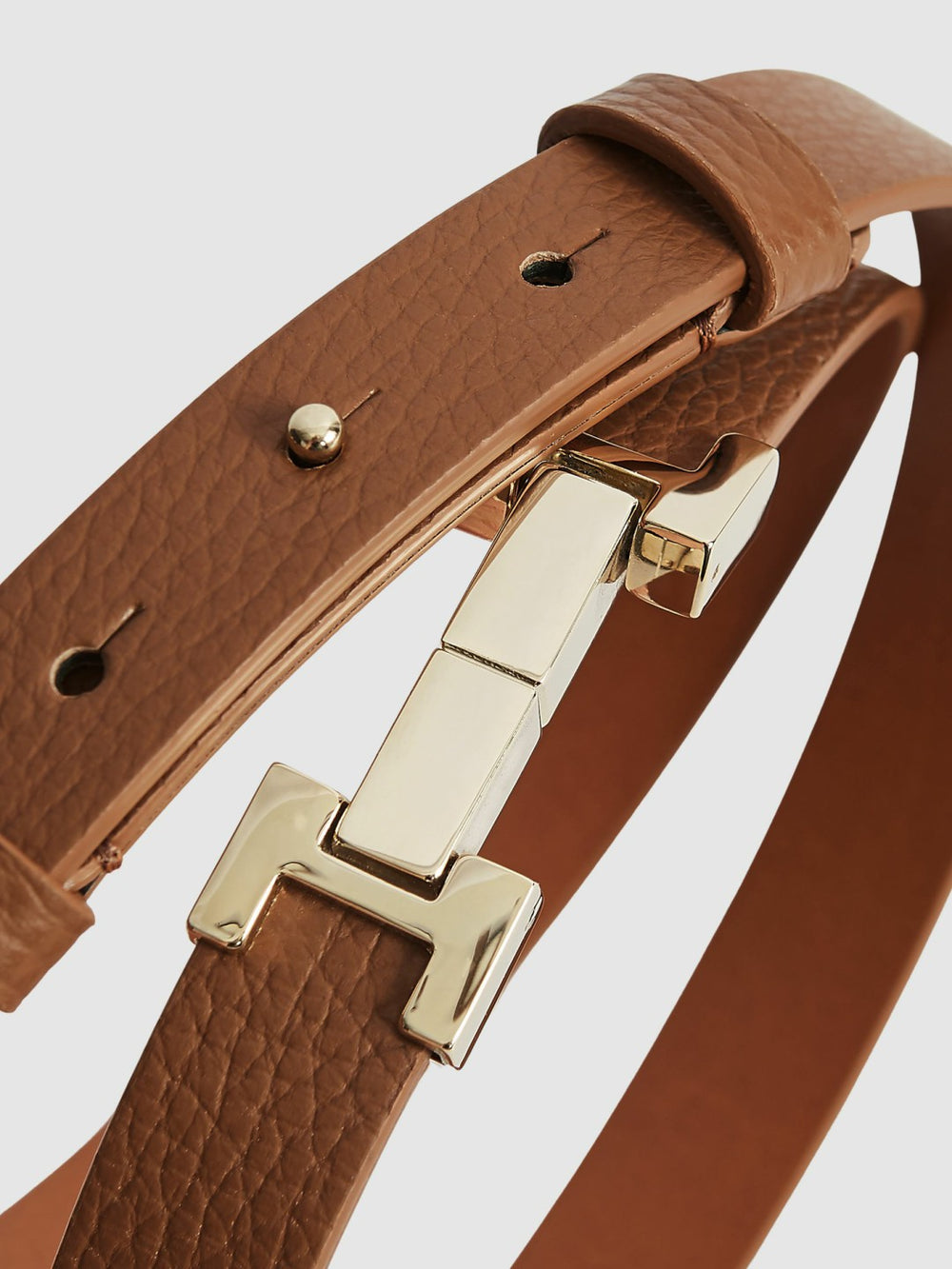 Women Leather Square Hinge Belt in Tan
