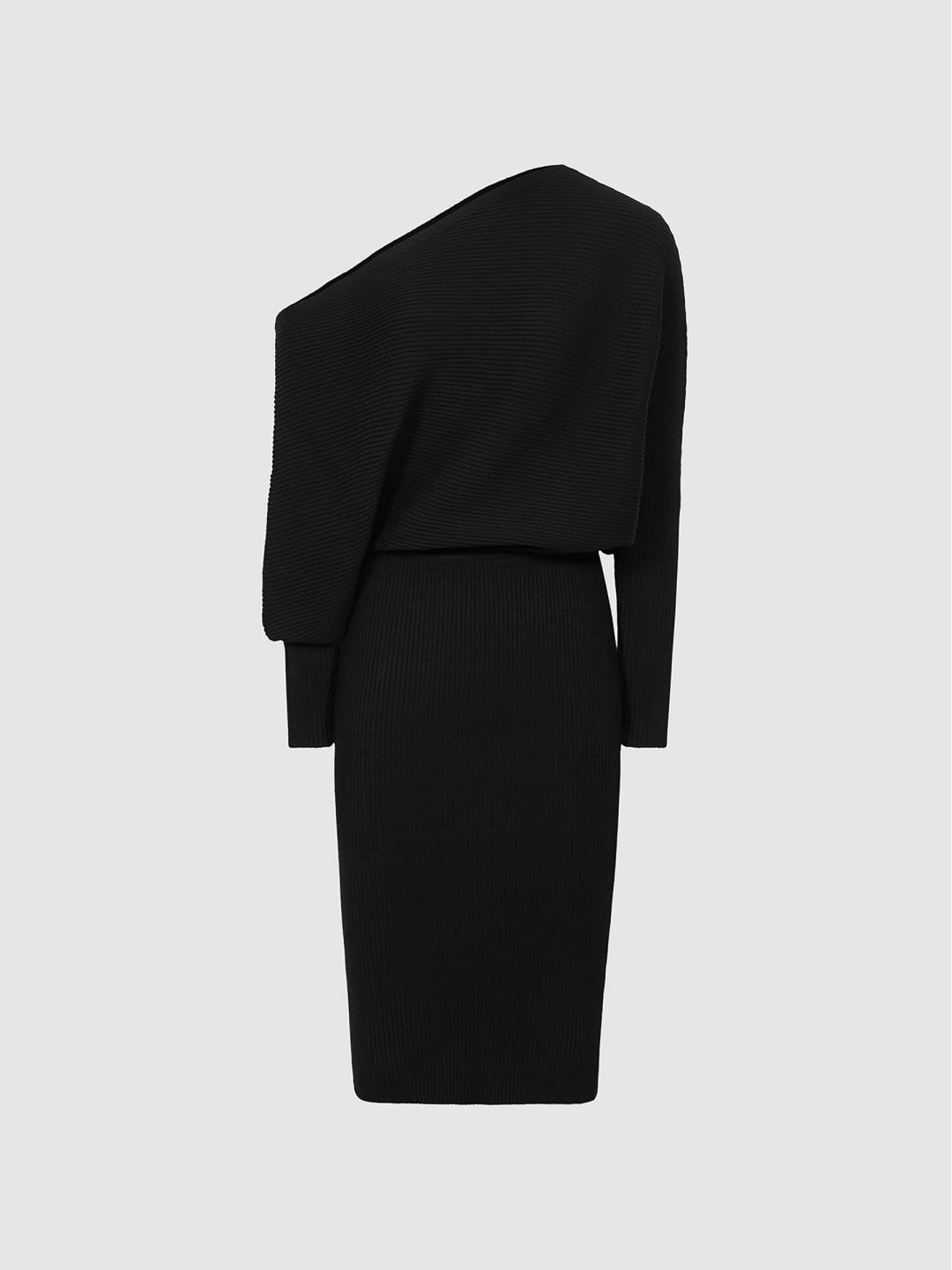 Women Off-The-Shoulder Ribbed Midi Dress in Black
