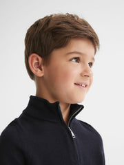 Children & Baby 9-14 yrs Merino Wool Zip-Neck Jumper in Navy