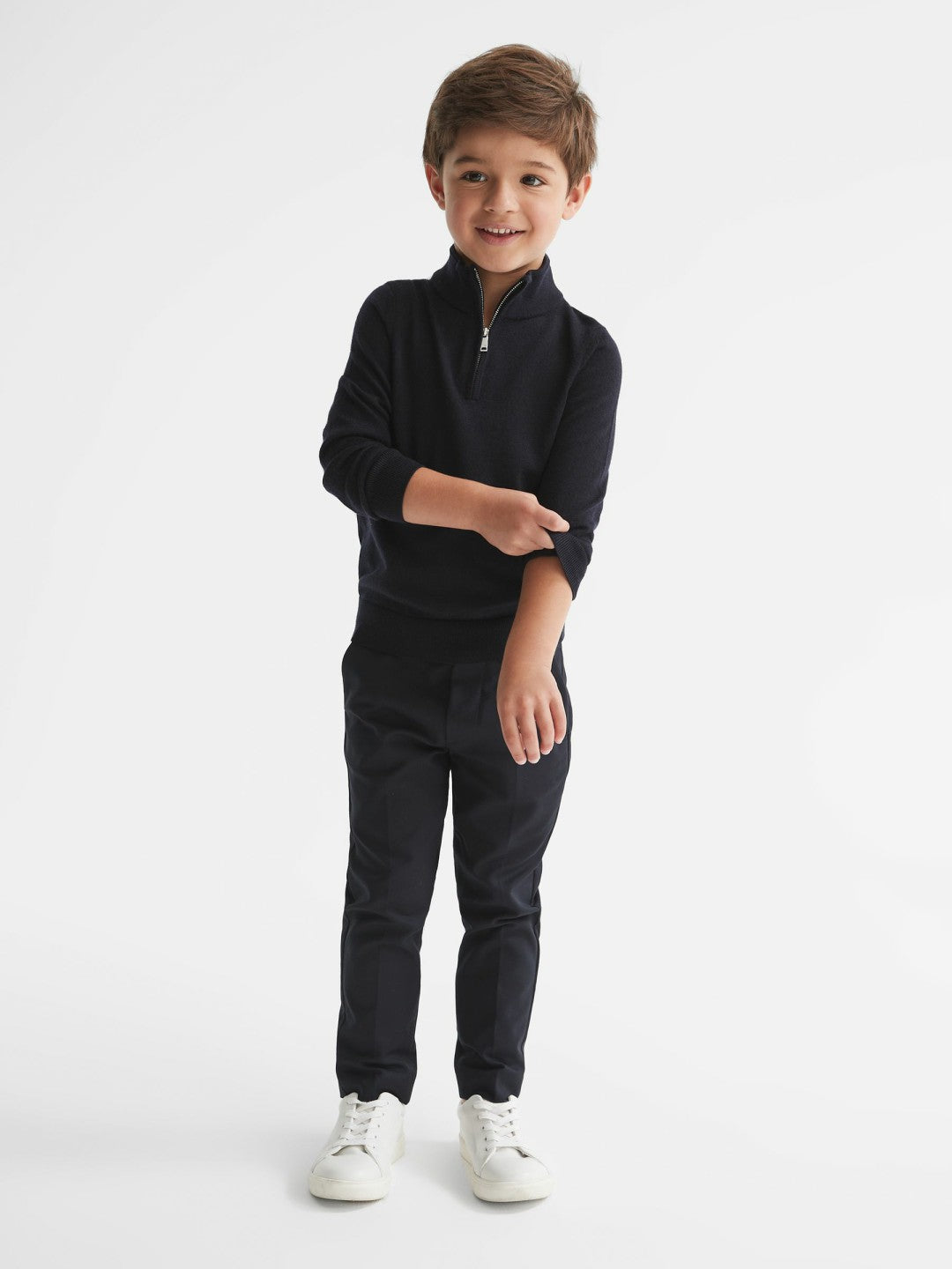 Children & Baby 9-14 yrs Merino Wool Zip-Neck Jumper in Navy