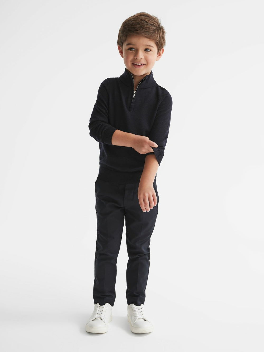 Children & Baby 9-14 yrs Merino Wool Zip-Neck Jumper in Navy