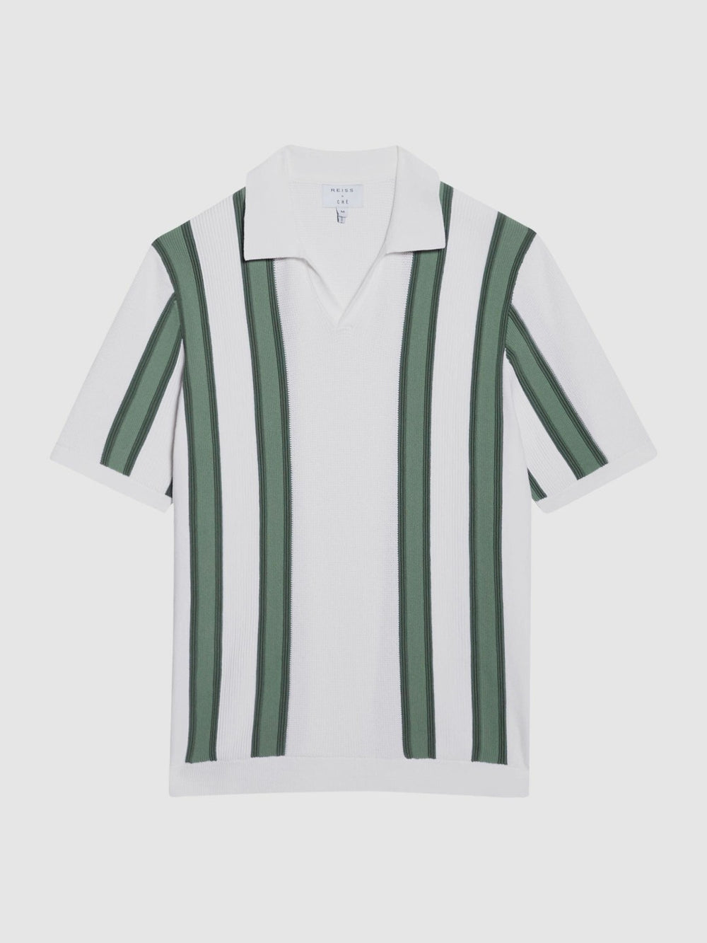 Men Open Collar Striped Polo T-Shirt in White/Sage