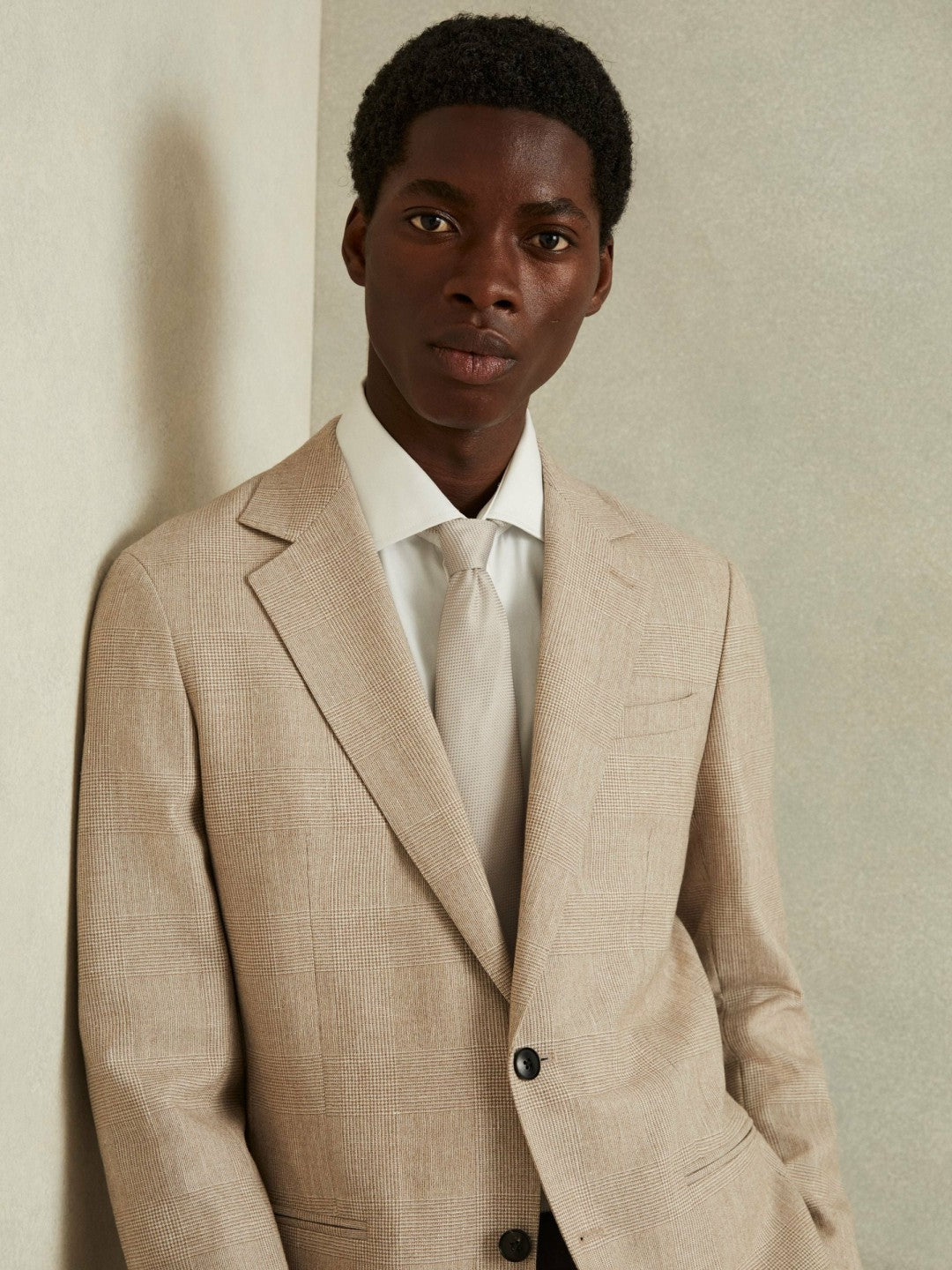 Men Textured Silk Blend Tie in Soft Champagne