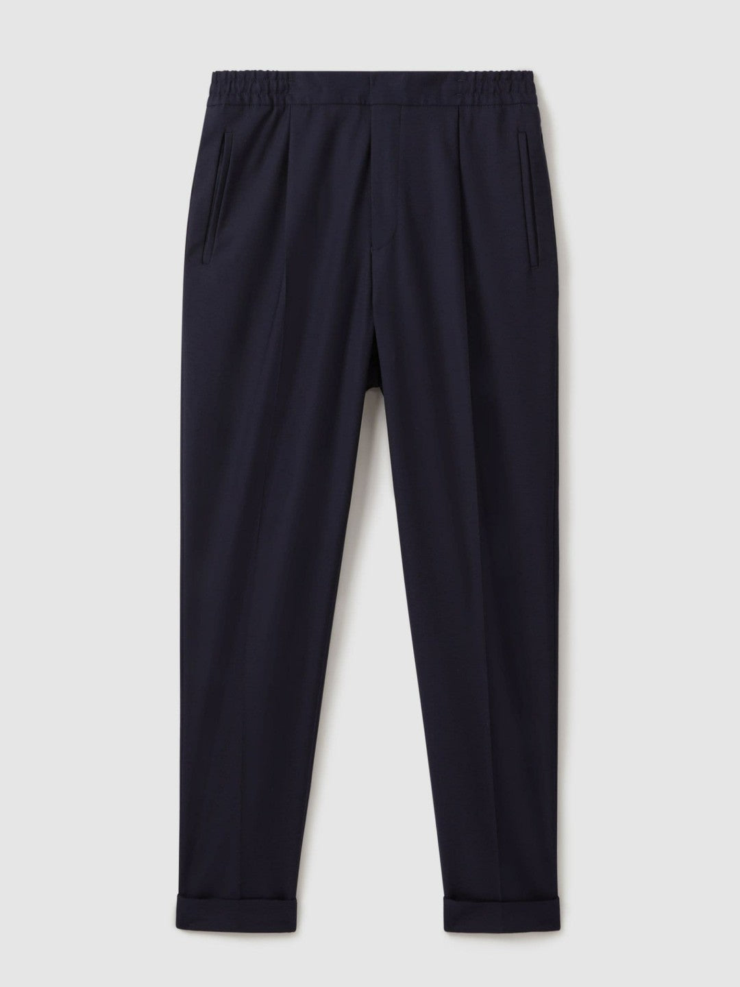 Men Relaxed-Fit Pleated Tapered Trousers in Navy