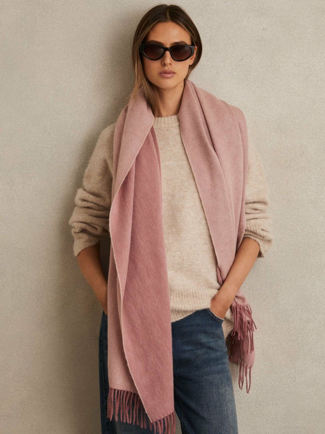 Women Wool-Cashmere Scarf in Blush