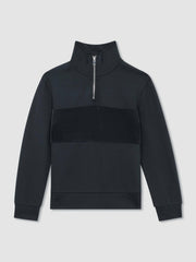 Children & Baby 3-9 yrs Slim Fit Half-Zip Funnel Neck Velour Sweatshirt in Navy