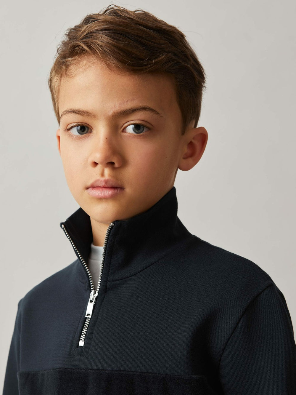 Children & Baby 3-9 yrs Slim Fit Half-Zip Funnel Neck Velour Sweatshirt in Navy