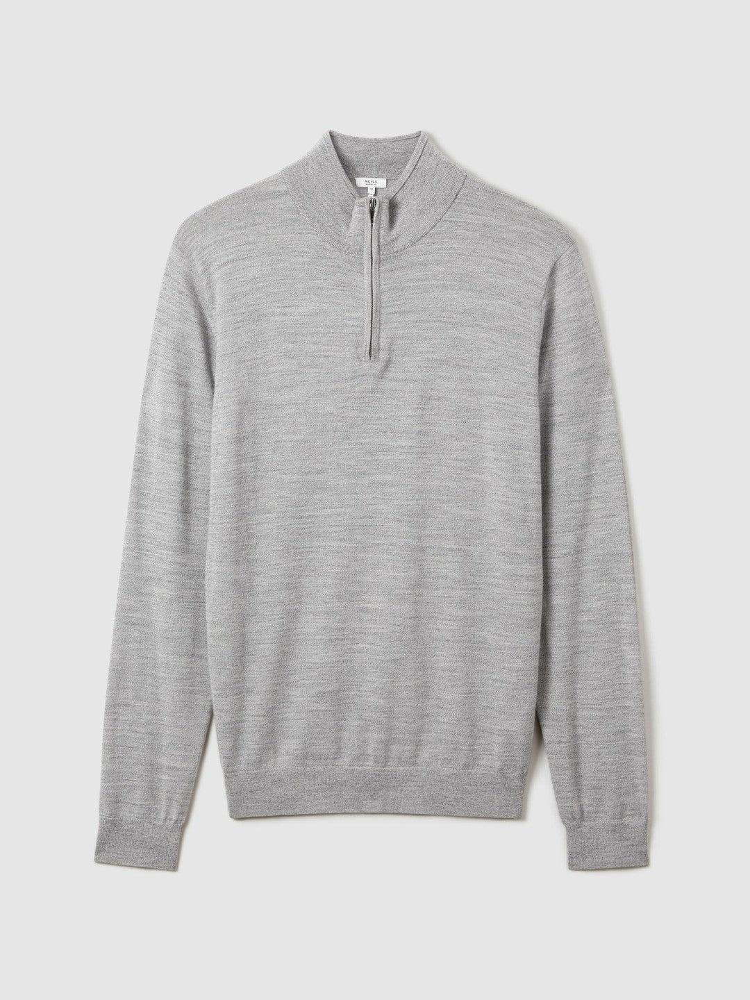Men Merino Wool Half-Zip Jumper in Soft Grey Mouline