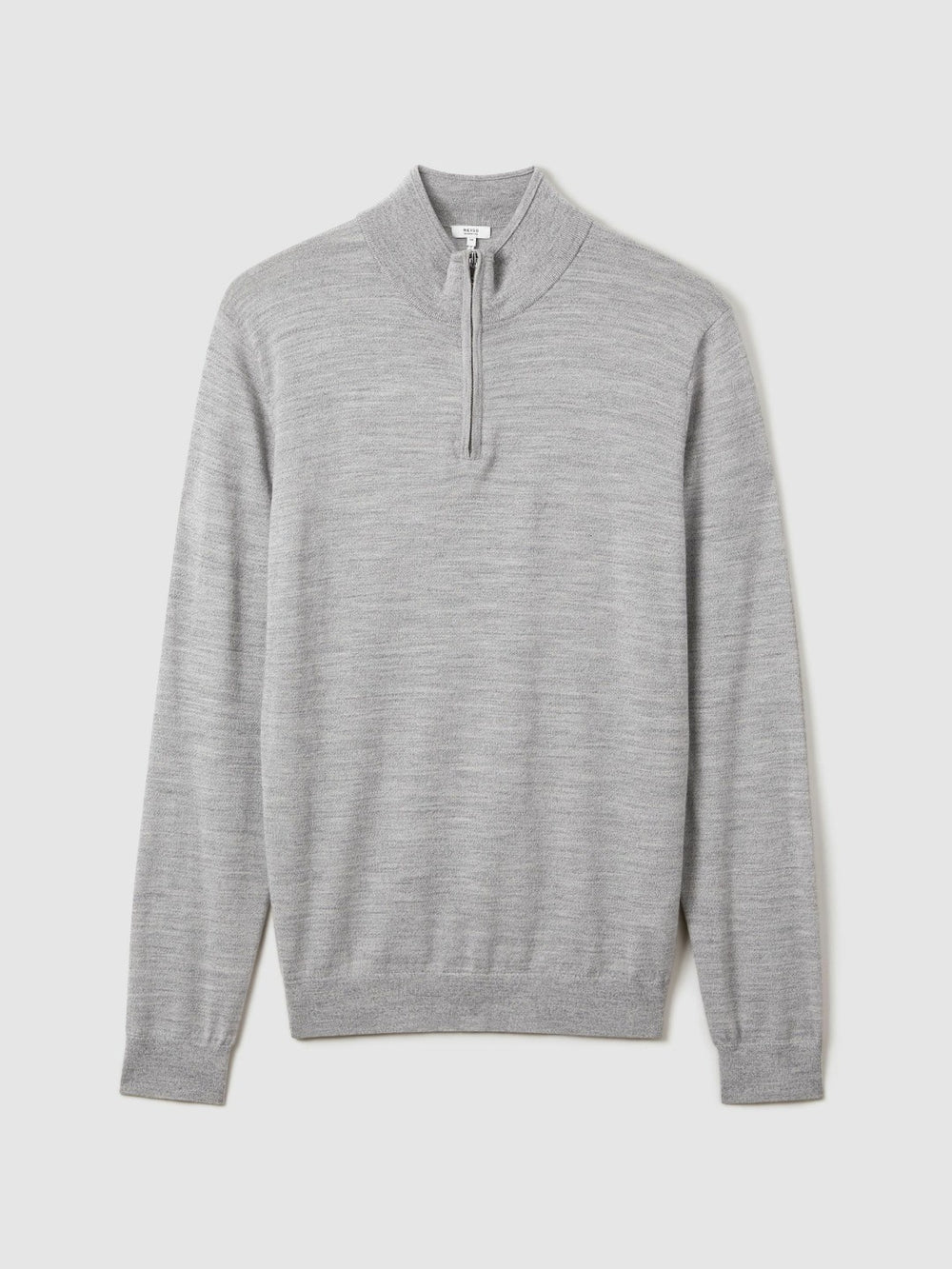Men Merino Wool Half-Zip Jumper in Soft Grey Mouline