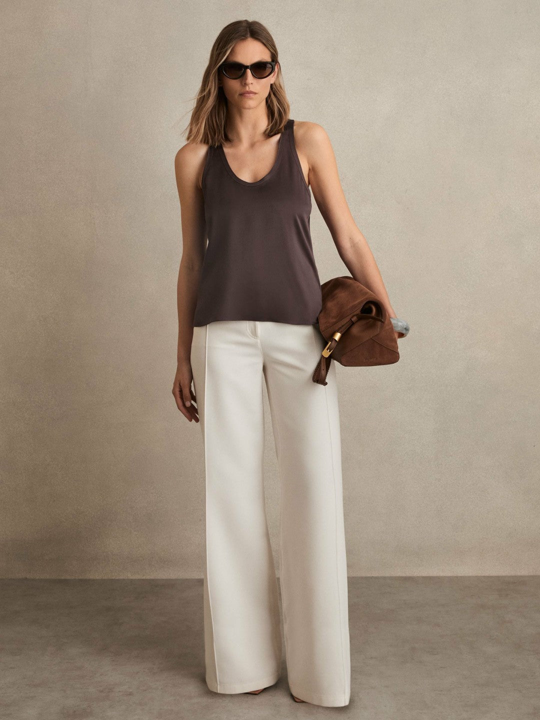 Women Silk Scoop-Neck Vest in Mauve