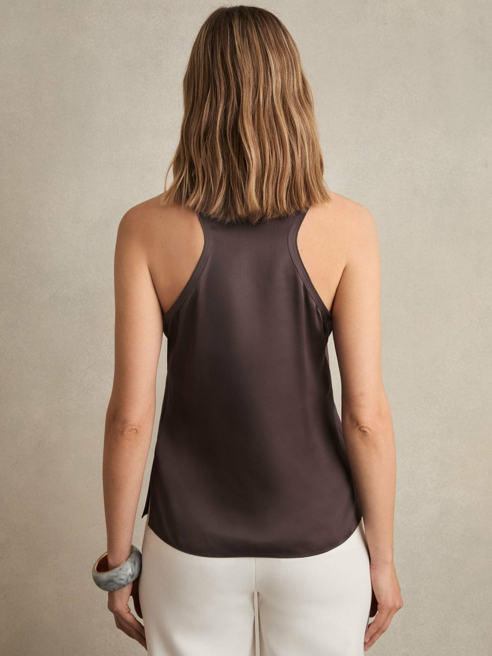 Women Silk Scoop-Neck Vest in Mauve