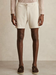 Men Textured Drawstring Shorts in Stone