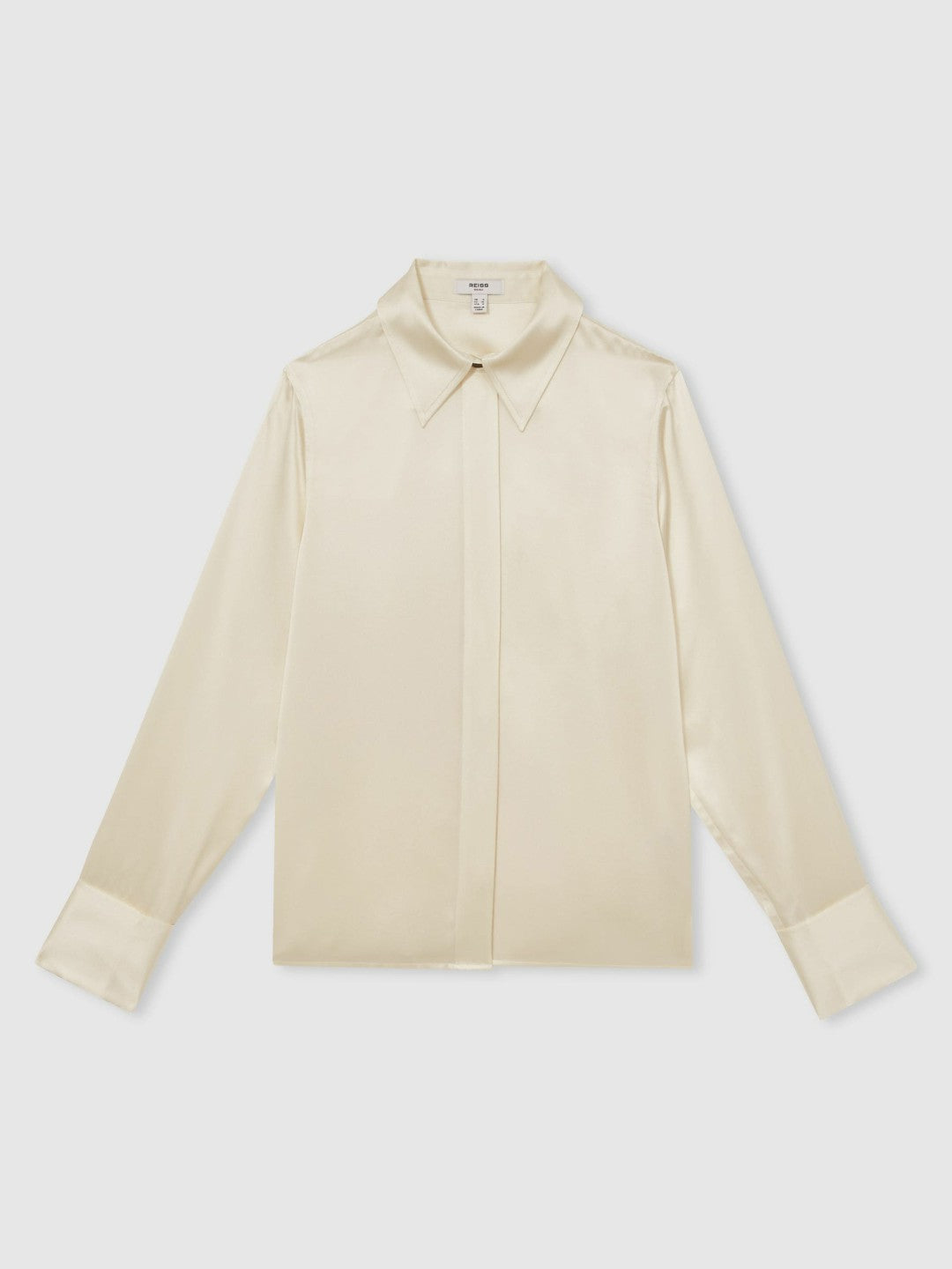 Women Silk-Satin Concealed-Placket Shirt in Ivory