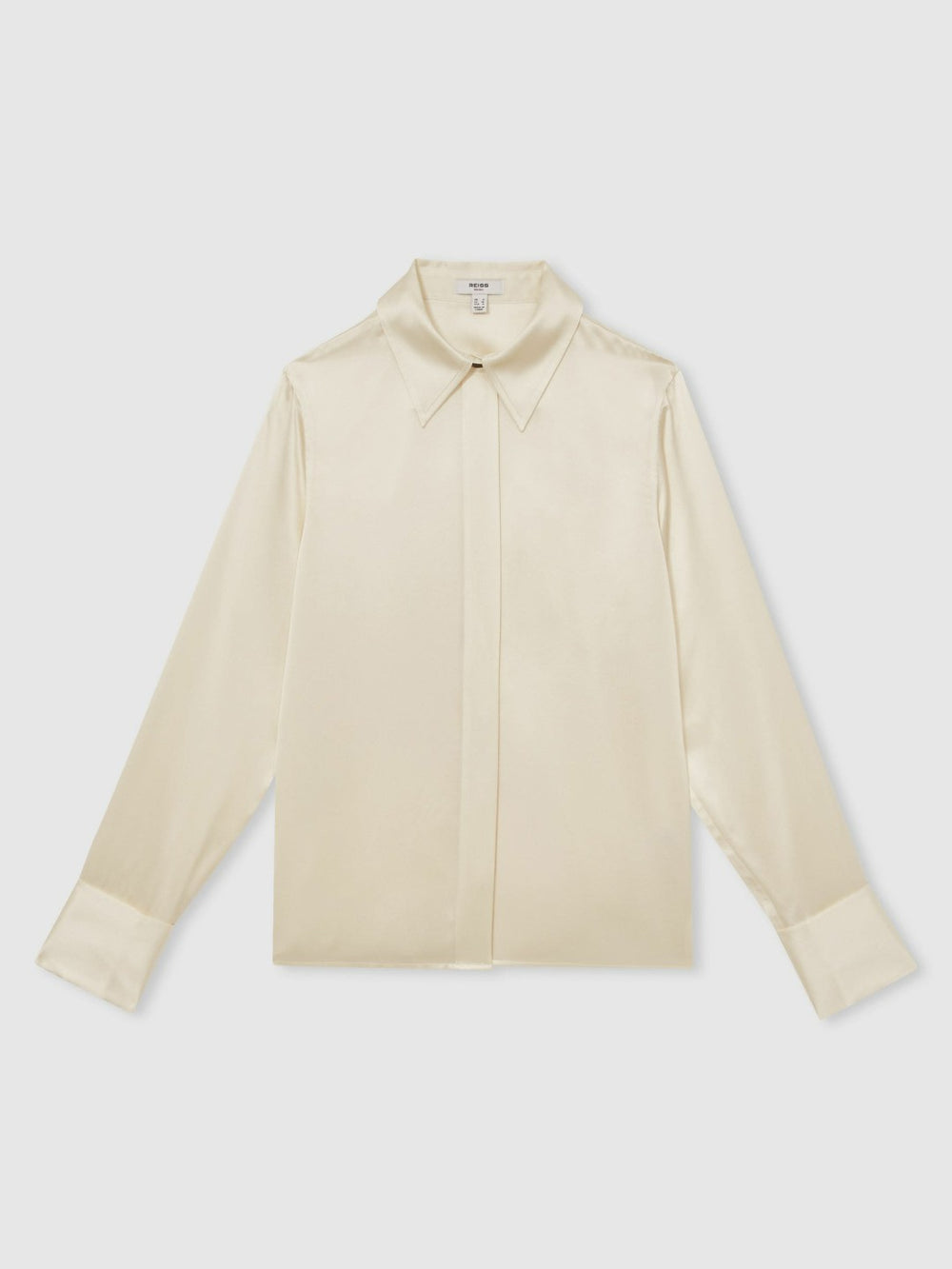 Women Silk-Satin Concealed-Placket Shirt in Ivory