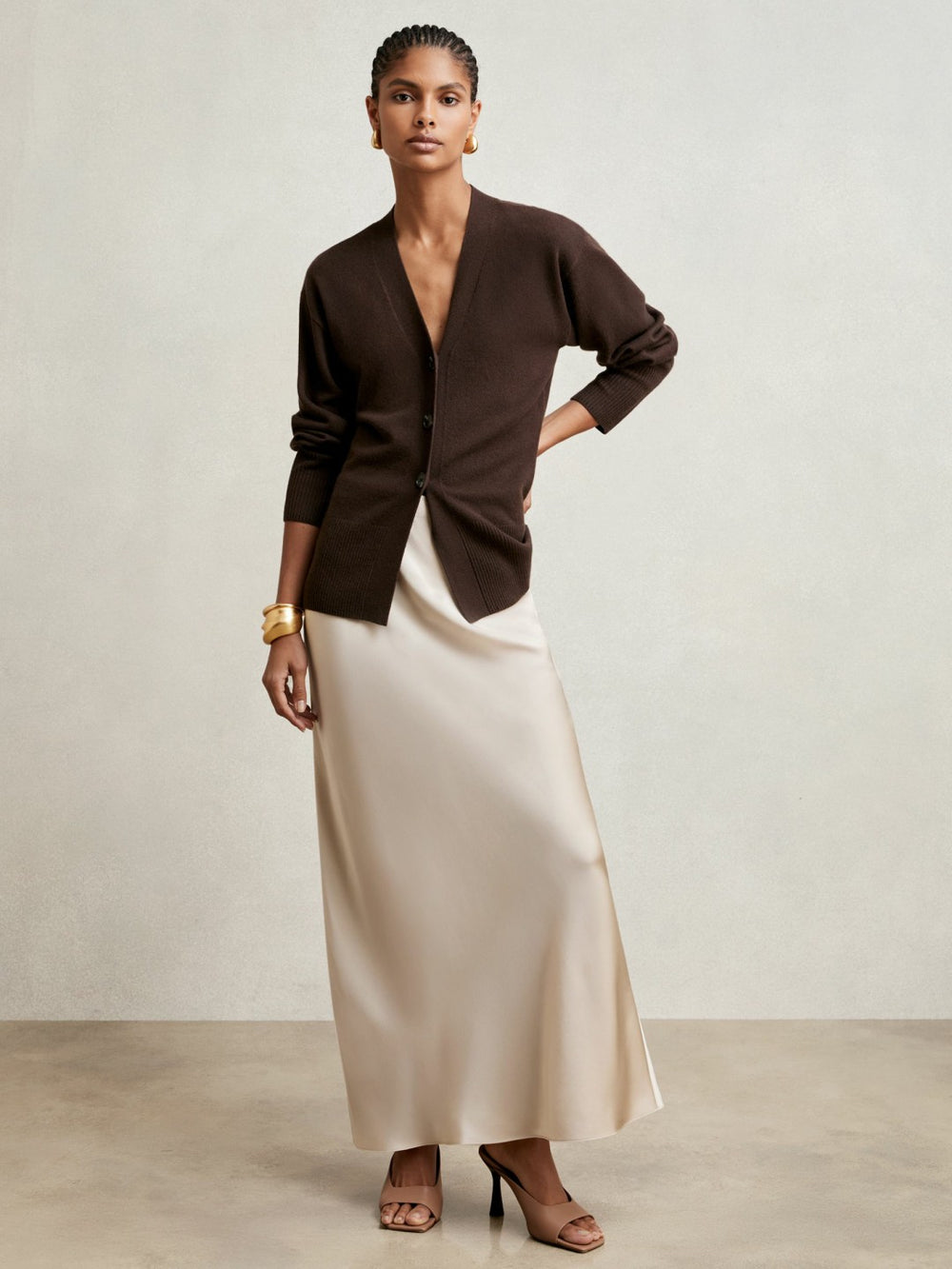 Women Silk Slip Maxi Skirt in Champagne Neutral