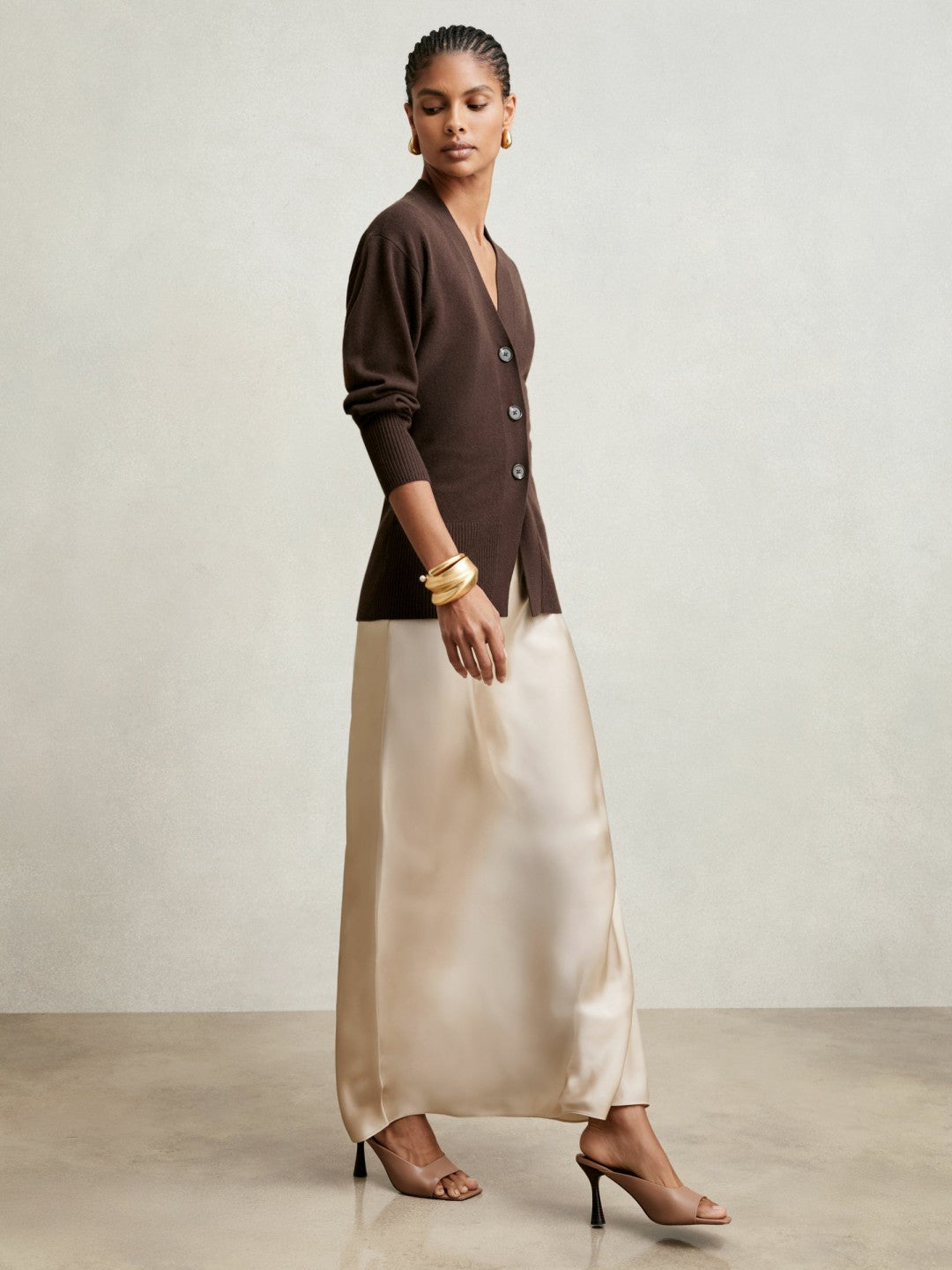 Women Silk Slip Maxi Skirt in Champagne Neutral
