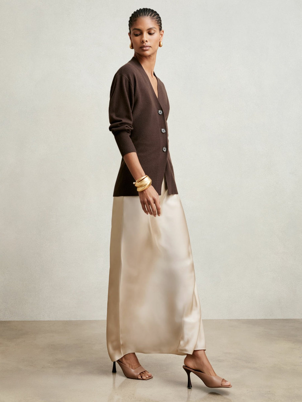 Women Silk Slip Maxi Skirt in Champagne Neutral