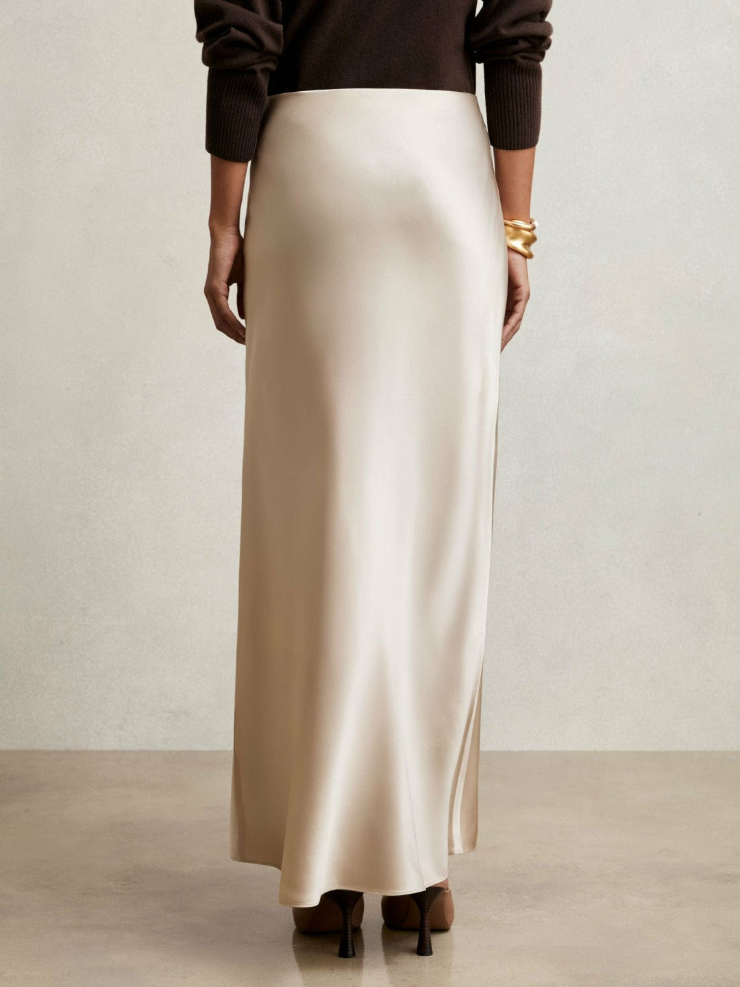 Women Silk Slip Maxi Skirt in Champagne Neutral