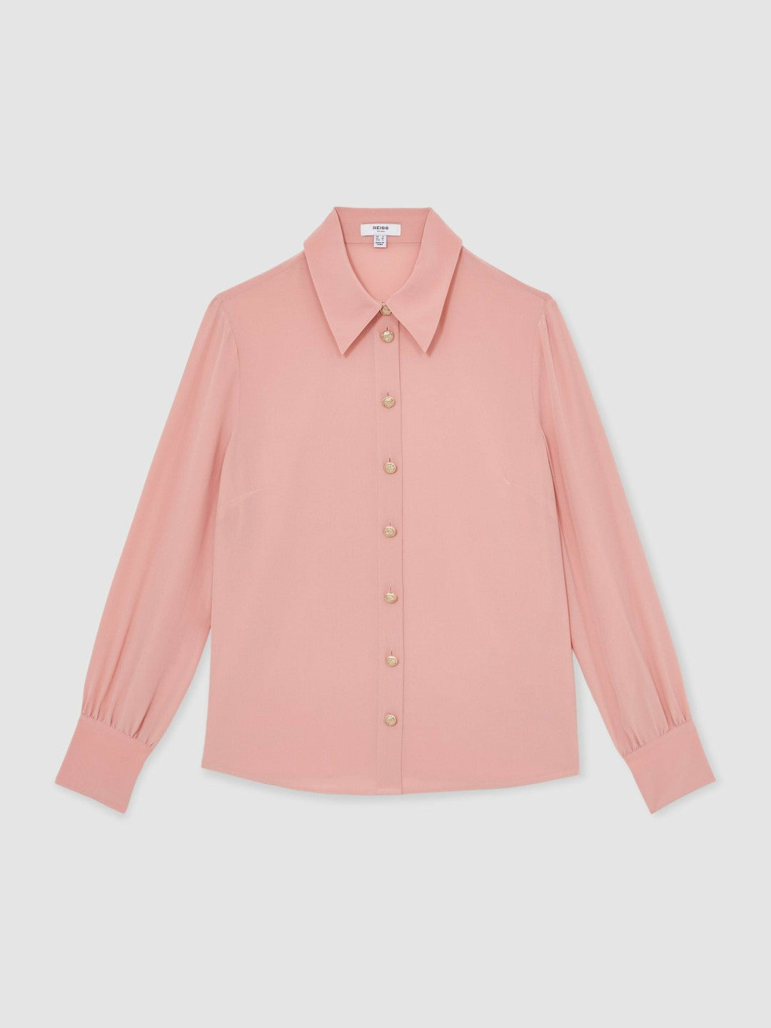 Women Silk Embossed-Button Shirt in Pink