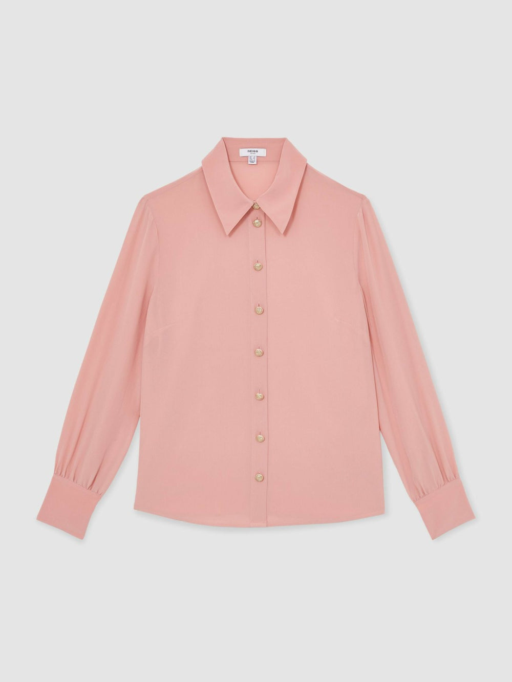 Women Silk Embossed-Button Shirt in Pink