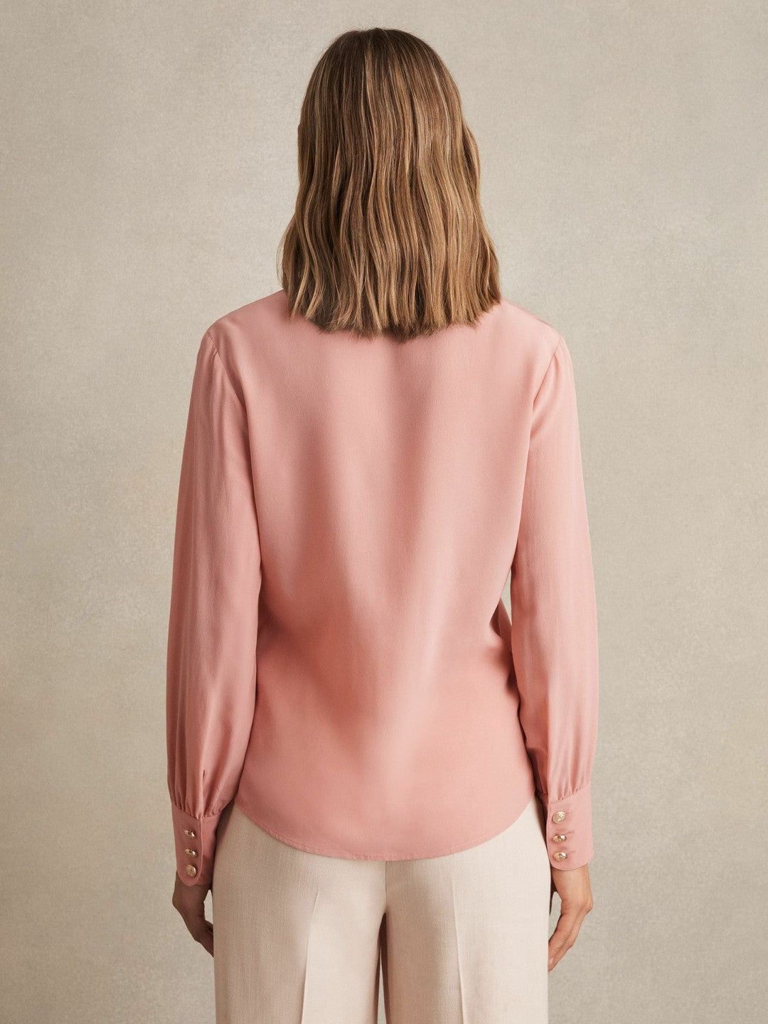 Women Silk Embossed-Button Shirt in Pink