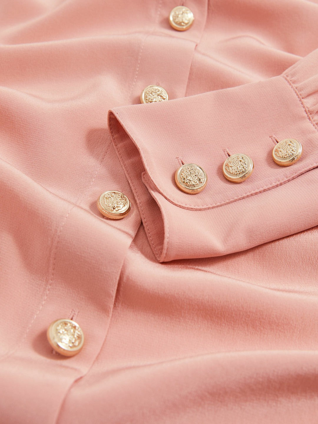 Women Silk Embossed-Button Shirt in Pink