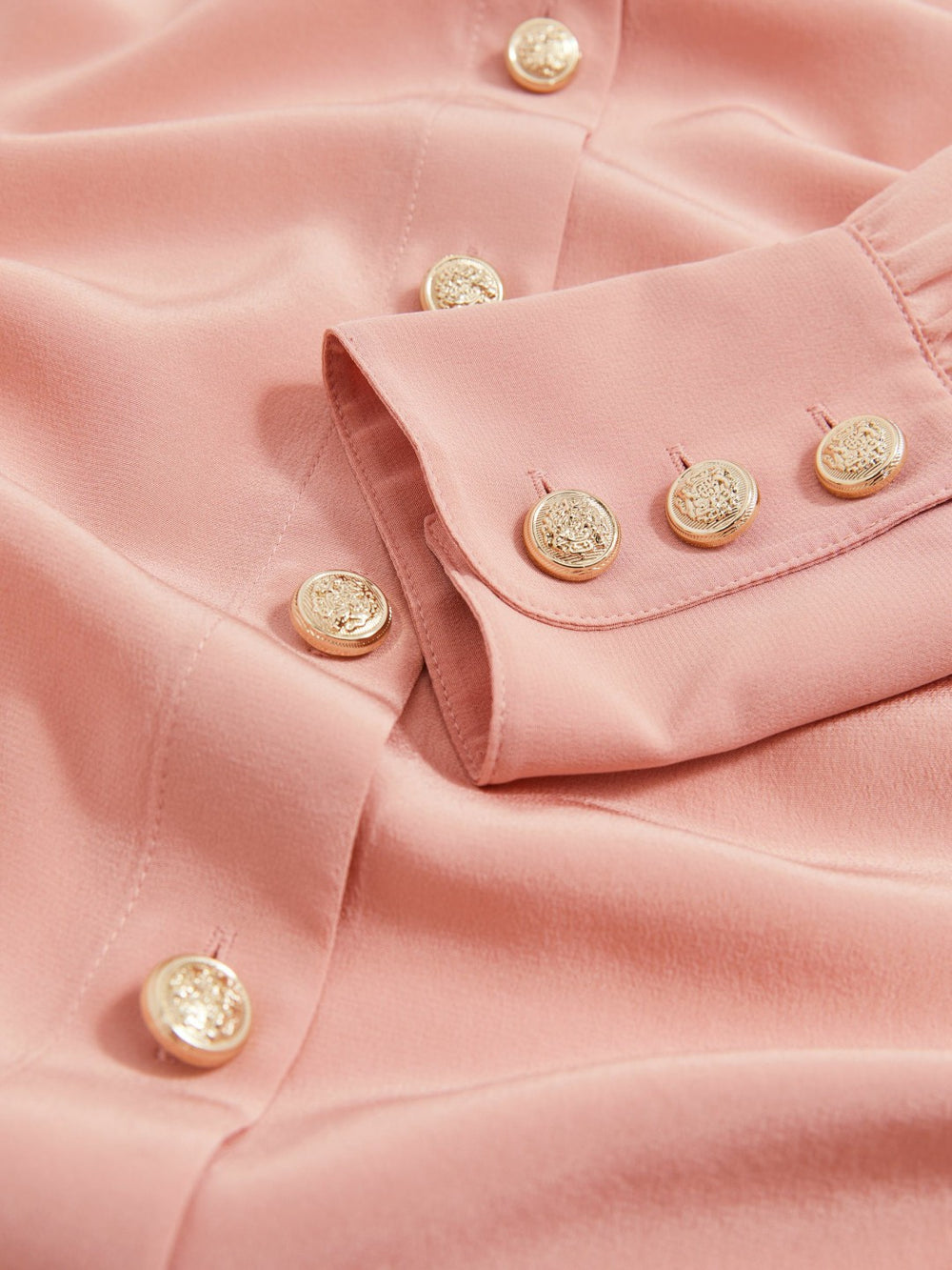 Women Silk Embossed-Button Shirt in Pink