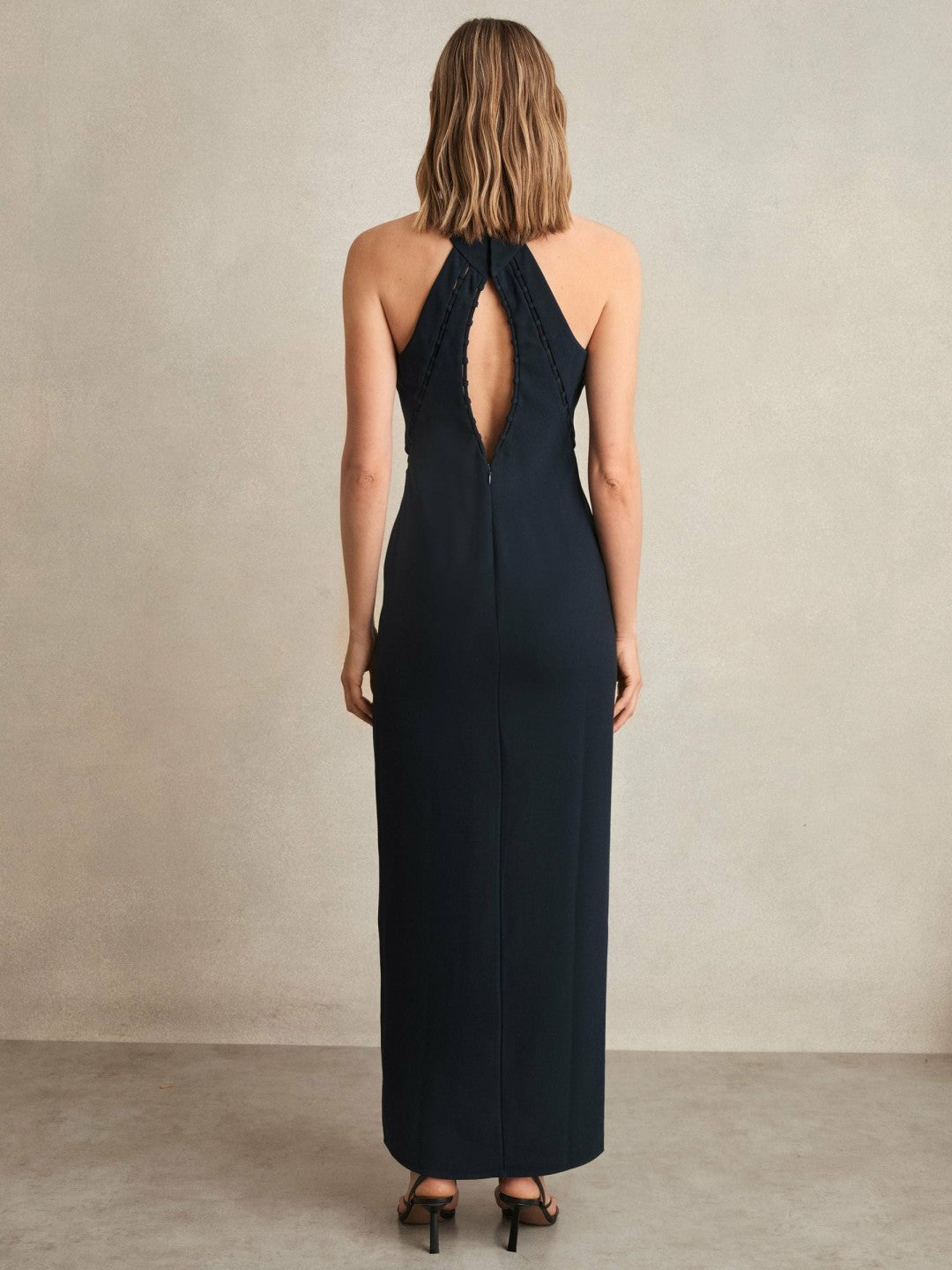 Women Ladder-Trim Sleeveless Maxi Dress in Navy
