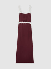 Women Wave-Trim Crepe Midi Dress in Burgundy