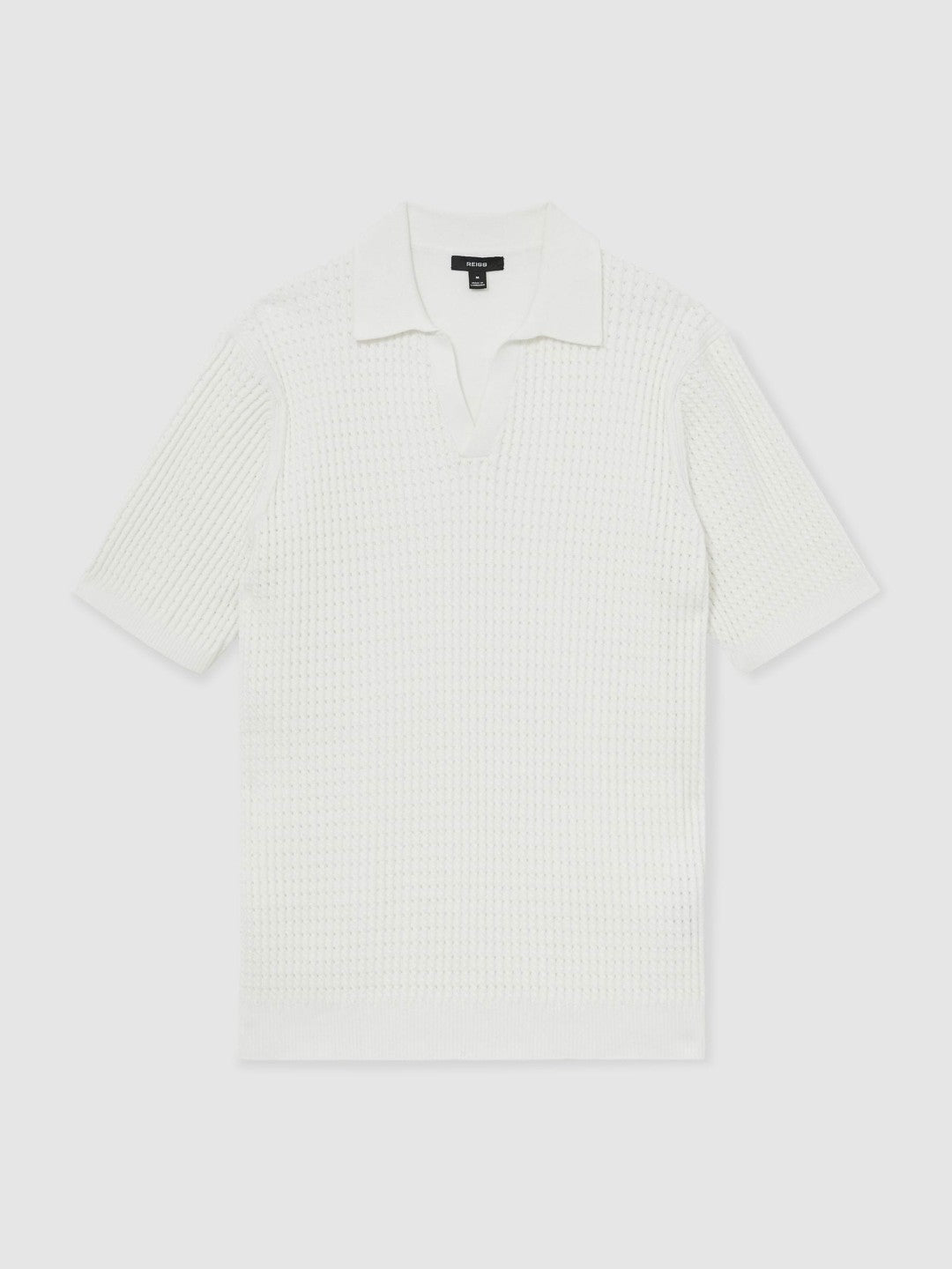 Men Micro-Cable Open-Collar Cotton-Blend Shirt in White