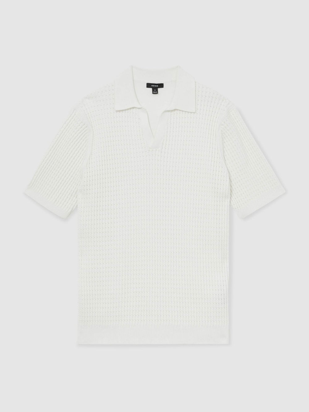 Men Micro-Cable Open-Collar Cotton-Blend Shirt in White