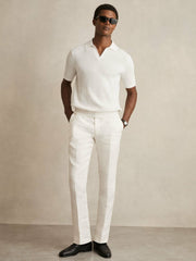 Men Micro-Cable Open-Collar Cotton-Blend Shirt in White