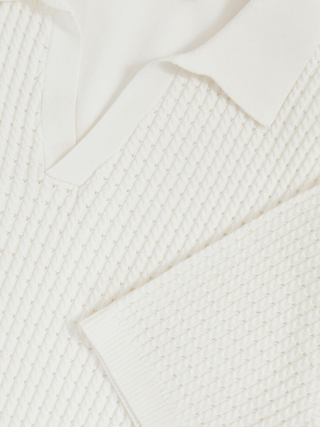 Men Micro-Cable Open-Collar Cotton-Blend Shirt in White