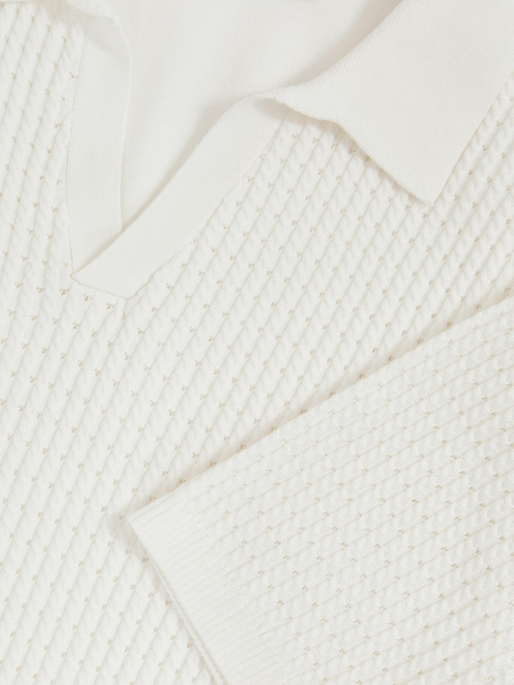 Men Micro-Cable Open-Collar Cotton-Blend Shirt in White