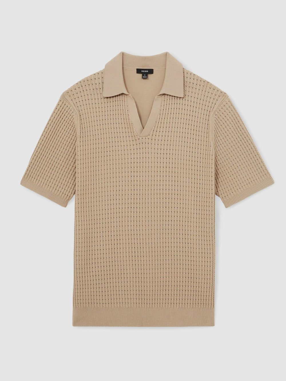 Men Micro-Cable Open-Collar Cotton-Blend Shirt in Light Camel Brown