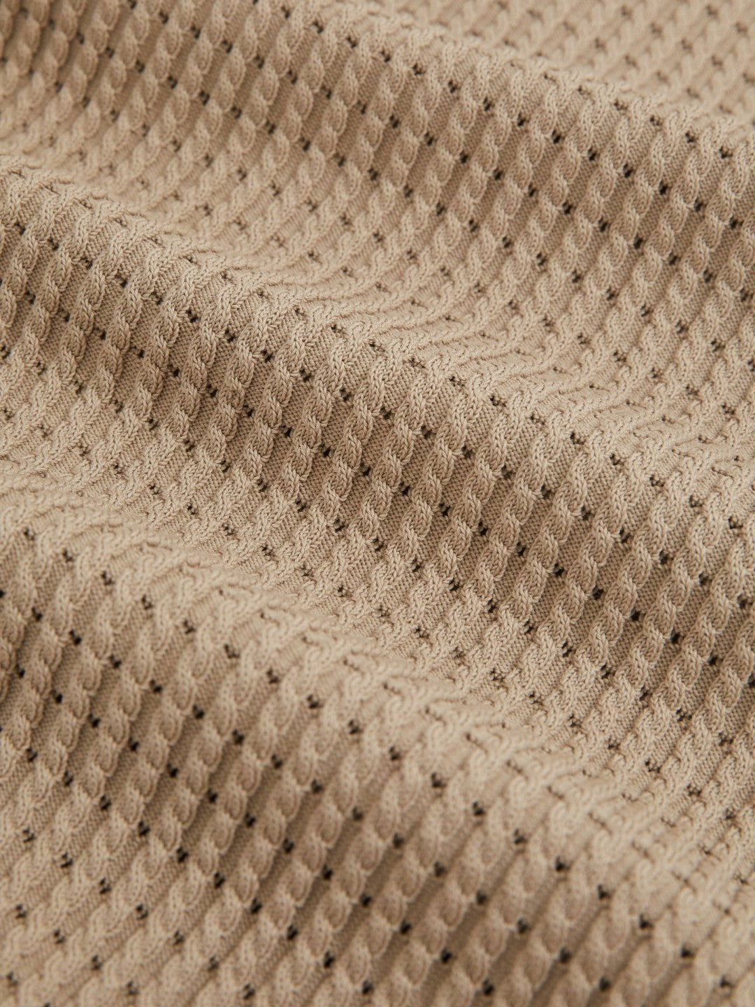 Men Micro-Cable Open-Collar Cotton-Blend Shirt in Light Camel Brown