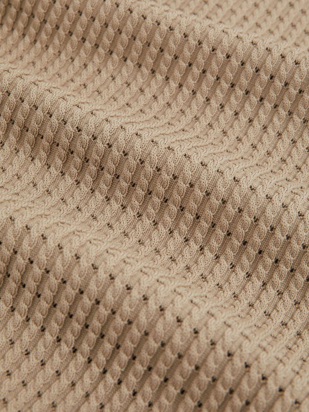 Men Micro-Cable Open-Collar Cotton-Blend Shirt in Light Camel Brown