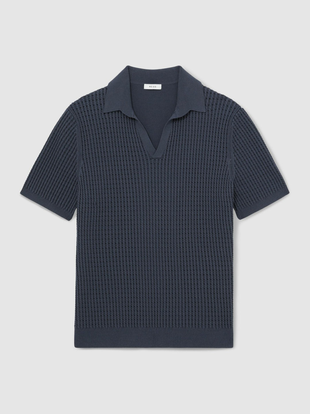 Men Micro-Cable Open-Collar Cotton-Blend Shirt in Dark Airforce Blue